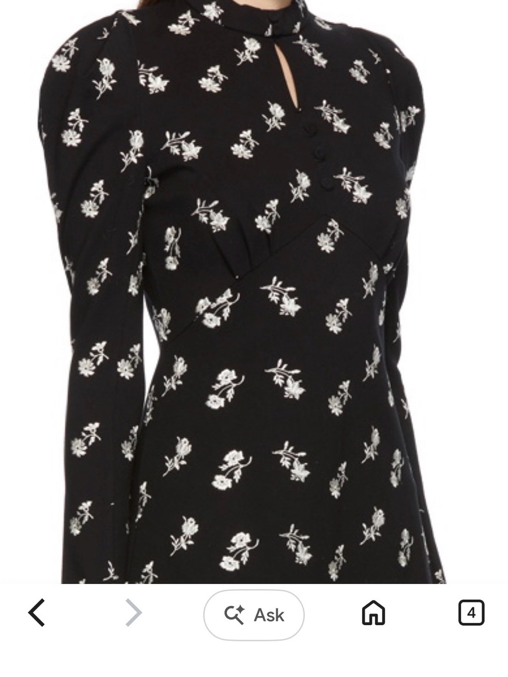 Black Long-Sleeve Floral Dress with White Print